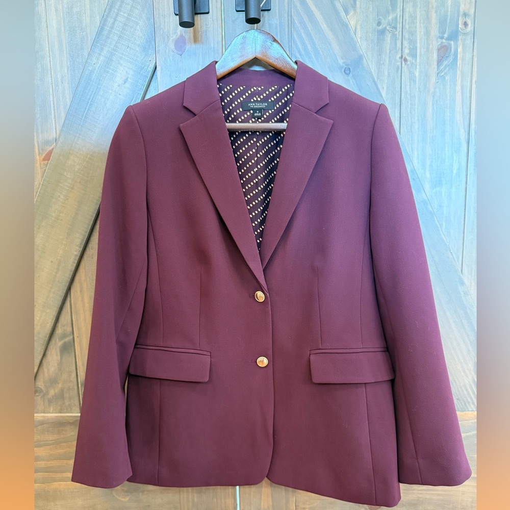 Ann Taylor The Greenwich Blazer in Twill-Plum Rose Sz 10 EXCELLENT USED COND